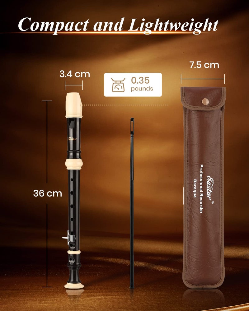 Eastar Soprano Recorder for Beginners Kids, Baroque style C Key Recorder Instrument ABS Classic 3 Piece with Cleaning Kit, Thumb Rest, Leather Bag, Fingering Chart, Brown, ERS-21BB - Image 4